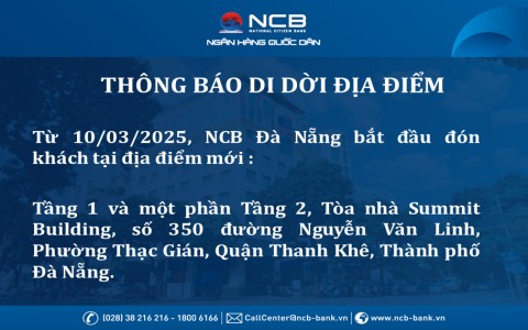 NCB Đà Nẵng thay đổi địa điểm giao dịch